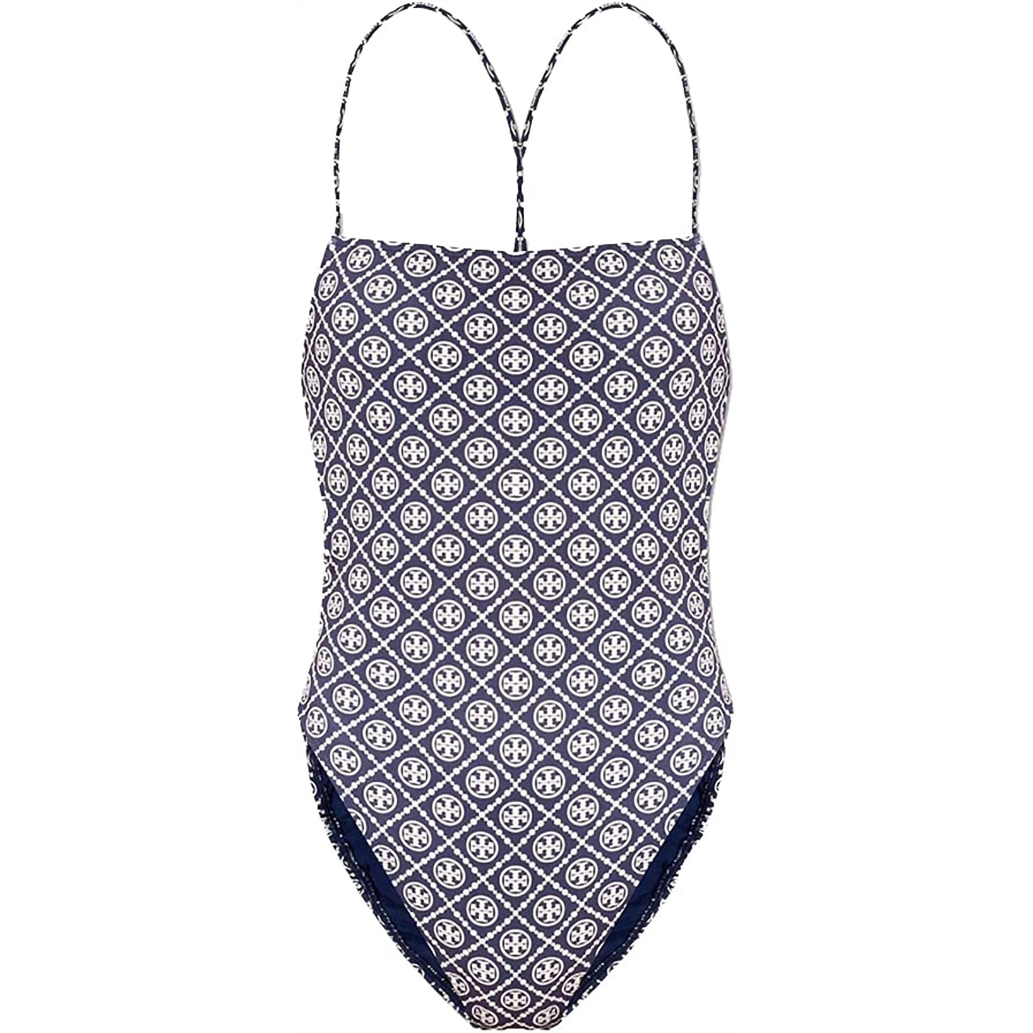 New Tory Burch Monogram One Piece Swimsuit In Navy/Sesame